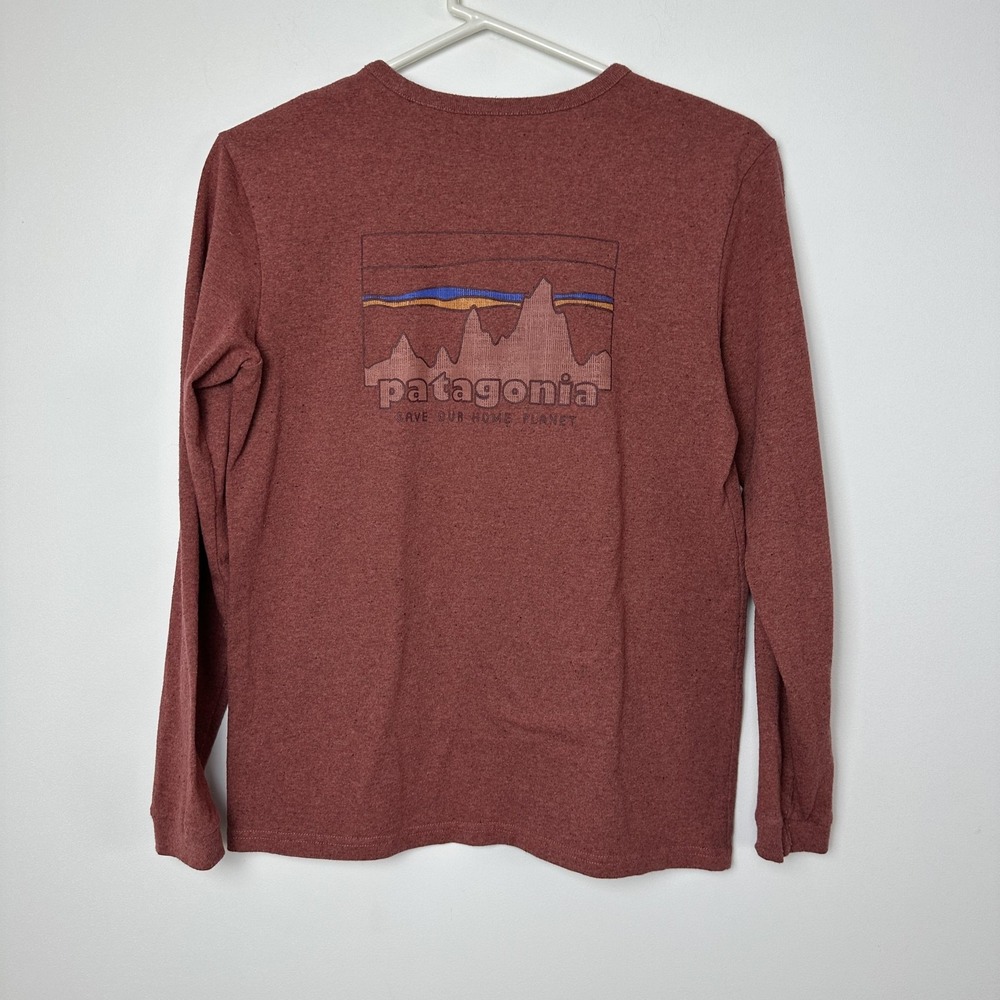 Patagonia‎ Shirt Mens Small Red Long Sleeve Responsibili-Tee 73 Skyline Organic
